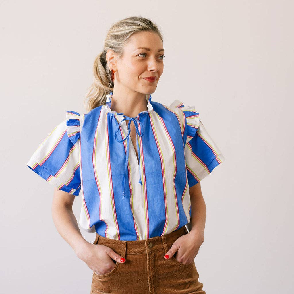 Sunshine Tienda - Wholesale Blouse - Women's - Cabana Stripe Gemma Top0