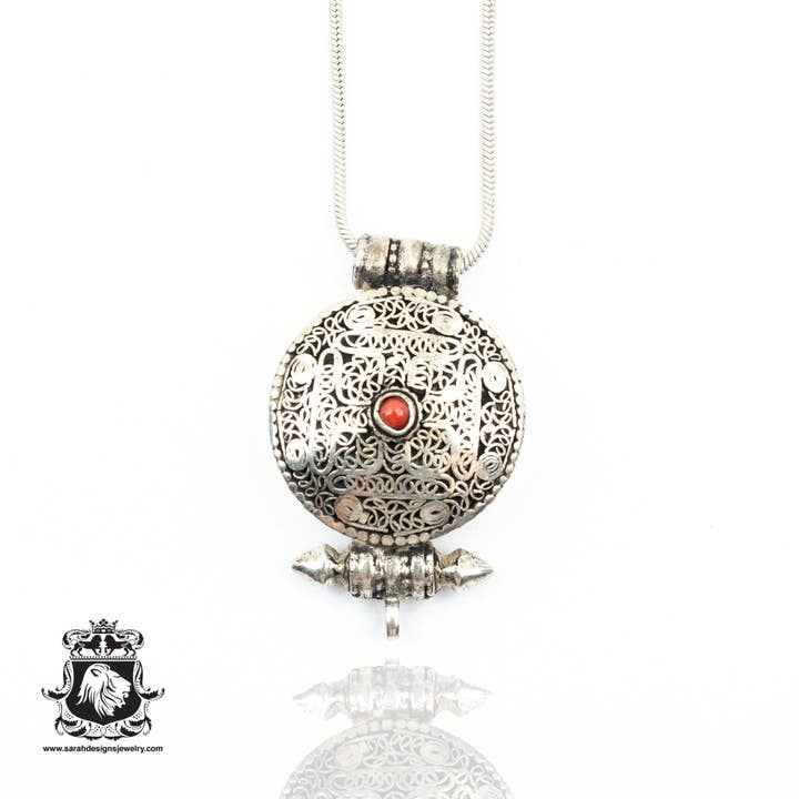 Filigran antik høj højde koral GHAU Amulet PRAY-æske vedhæng Np7 for engroshandel hos SARAH DESIGNS JEWELRY