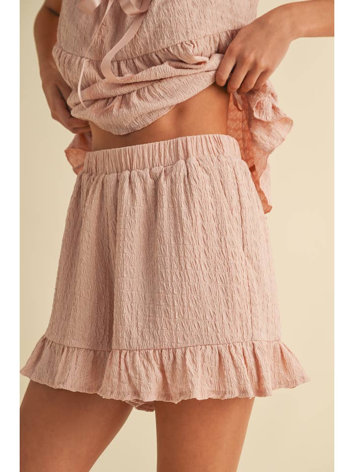 Klesis - Wholesale Lounge Set - Women's - IST5888 CONTRAST RIBBON RUFFLED HEM TOP AND SHORTS SET12