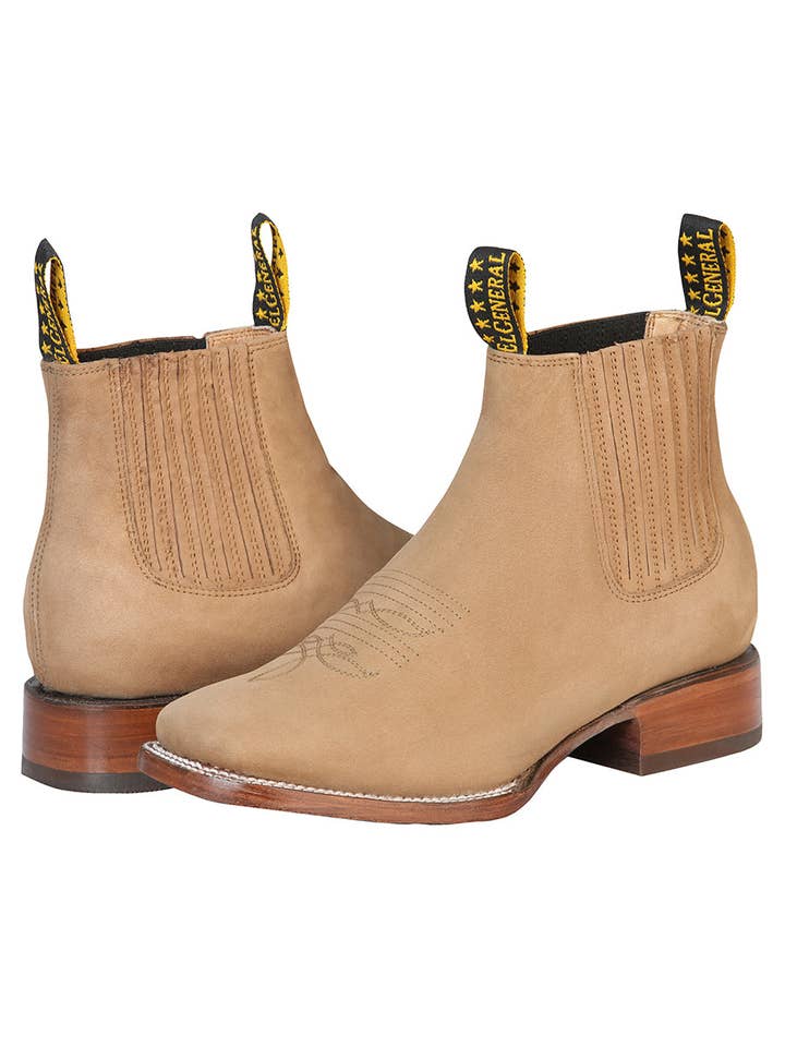 Bota de cano curto El General com bico quadrado em nobuck cor café por atacado de El General Western Wear