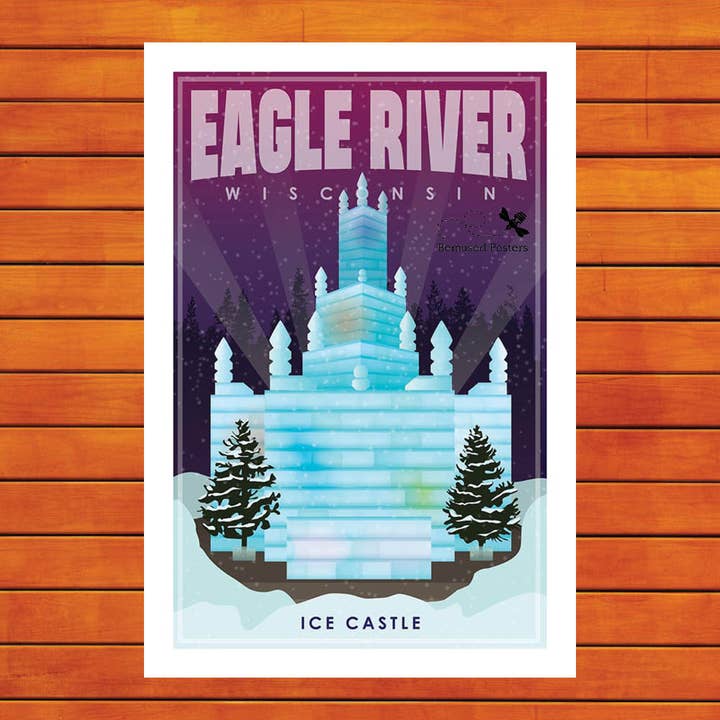 Eagle River Ice Castle Retro Travel Poster Prints for wholesale by Bemused Creative