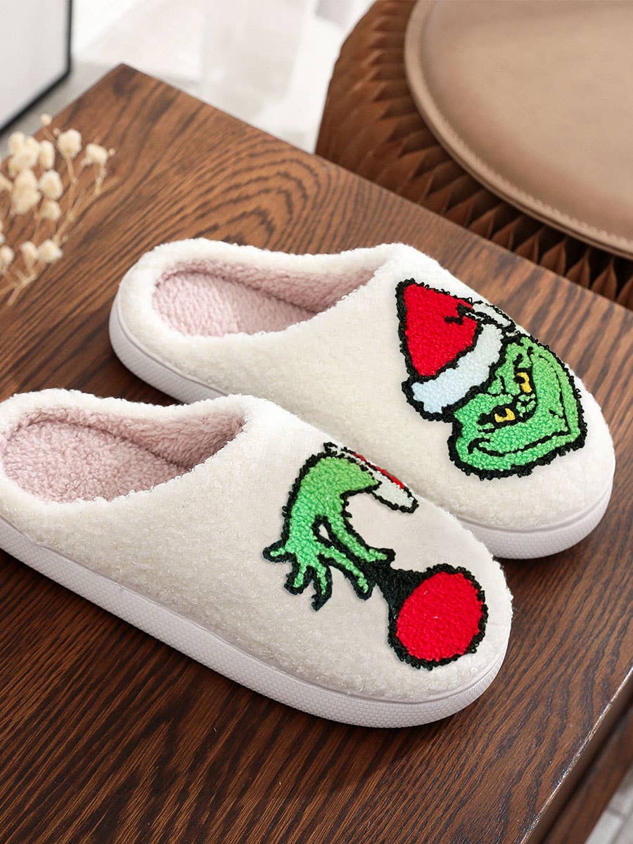 DOUBLJU - Wholesale Slippers - Women's - Christmas Winter Home Grinch Pattern Fuzzy Slippers2