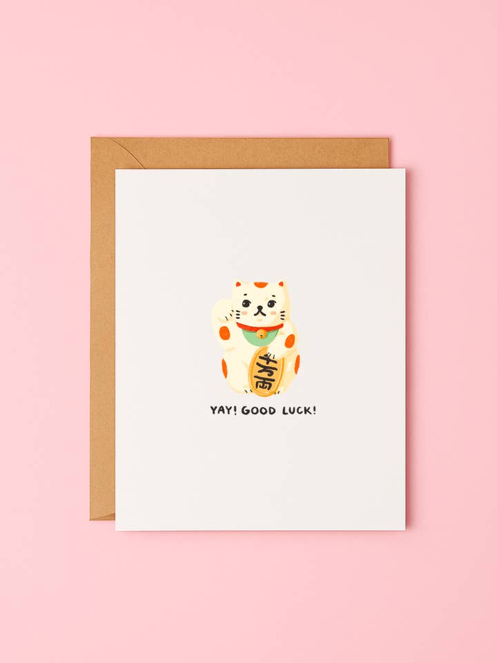 'Good Luck' Cat Greeting Card for wholesale by LucyDraws