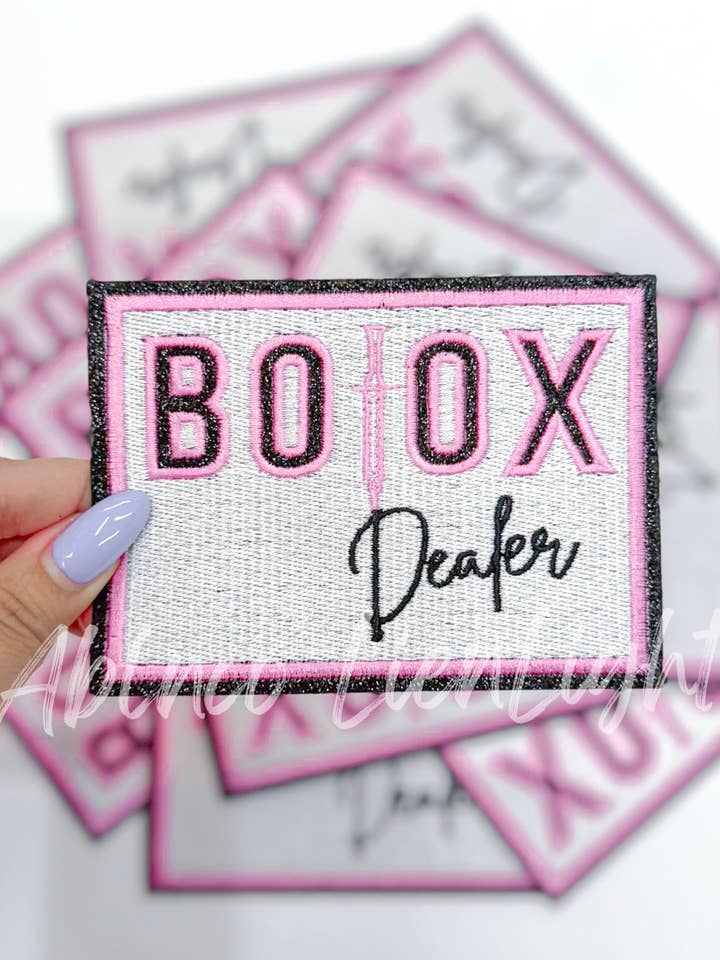 Botox Dealer glitter embroidery patch iron on for wholesale by ABLNco