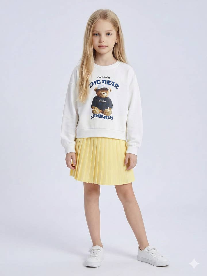 Set met katoenen sweatshirt en plooirok voor meisjes voor wholesale door MINI MIGNON PARIS