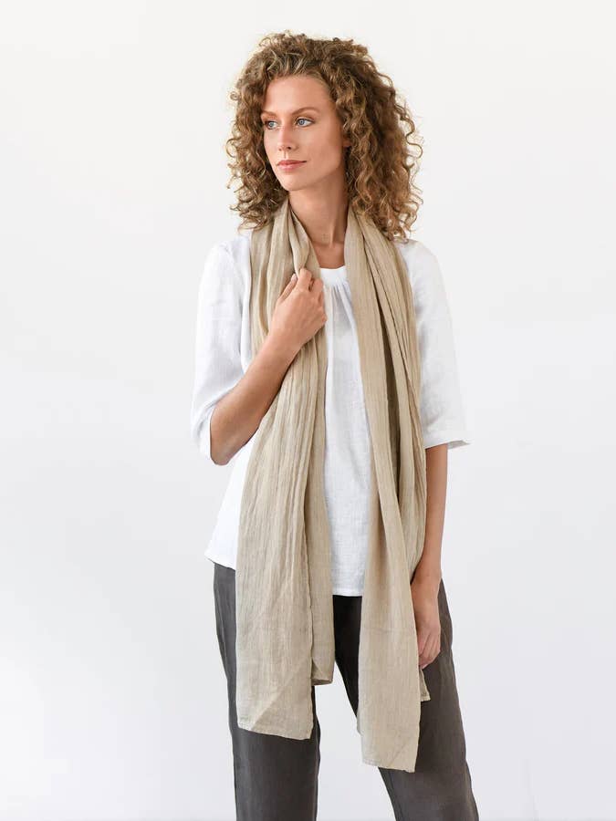 Linen scarf in cappuccino for wholesale by MagicLinen (We handle U.S. import procedures for you)