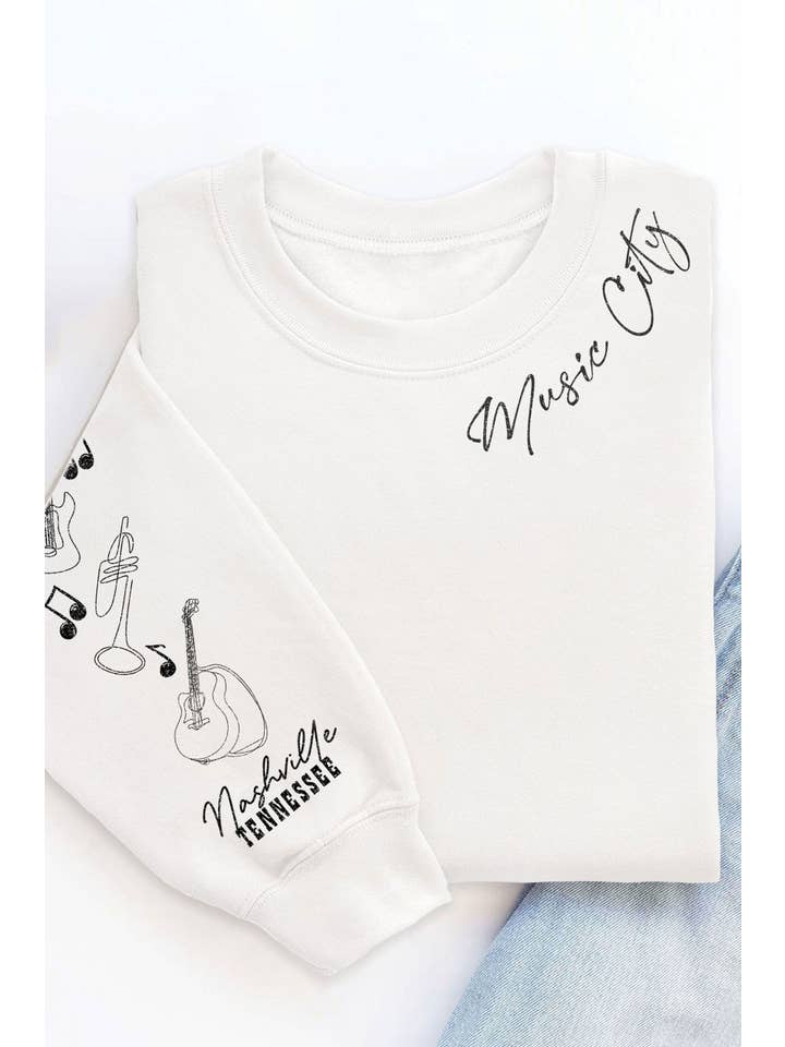 Rustee Clothing - Wholesale Graphic Sweatshirt - Women's - NASHVILLE MUSIC CITY PUFF GRAPHIC BRUSHED SWEATSHIRTS