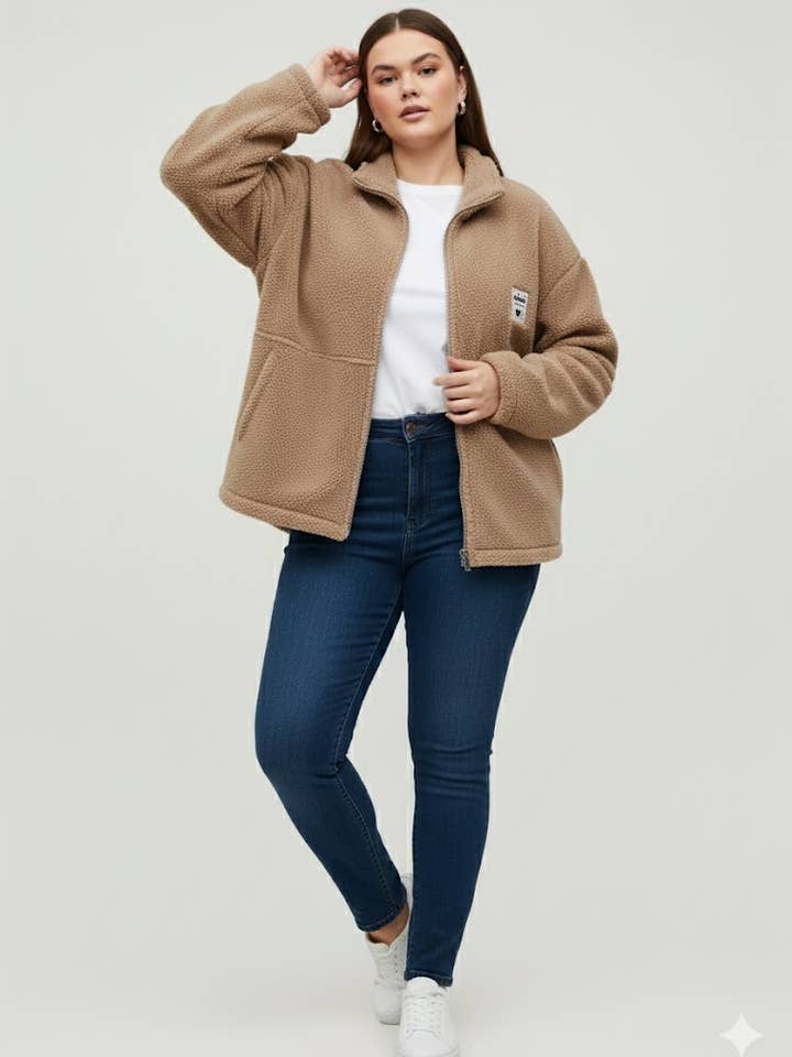 Taglia Grande - Giacca in peluche con cerniera per la vendita all'ingrosso da parte di C'MELODIE