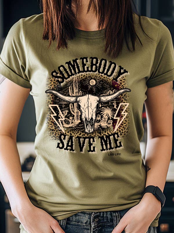 CHEMISES GRAPHIQUES BC DTF SOMEBODY SAVE ME, T-SHIRTS, pour la vente par L&B Life