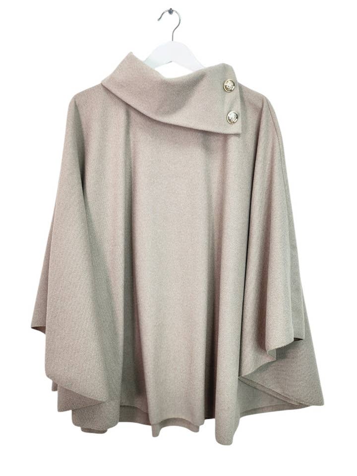 Italian Sueded Thick Buttoned Neck Asymmetric Hem Cape Coat for wholesale by Miss Bold