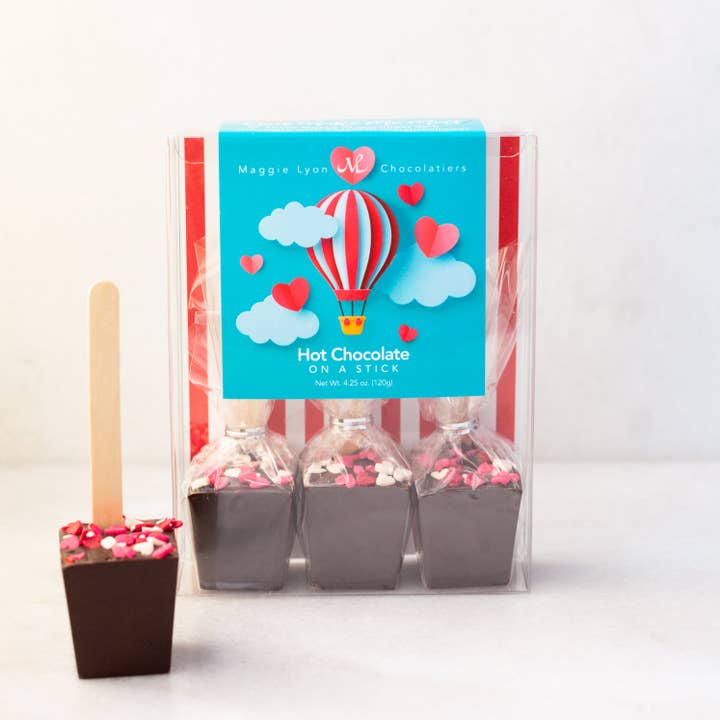 Valentine's 3pc Hot Chocolate on a Stick for wholesale by Maggie Lyon Chocolatiers