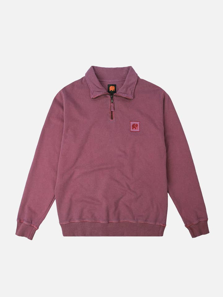 Sauce Pigment gefärbter Pullover mit Viertelreißverschluss Garnacharot für den Großhandel von Trendsplant Clothing