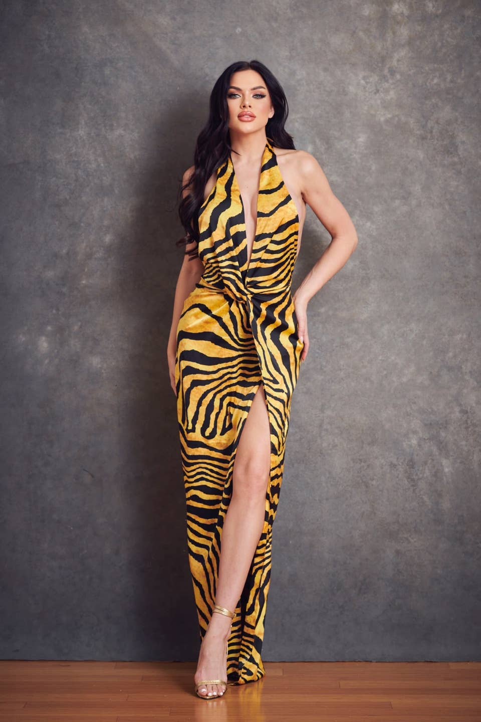 WFFS - Wholesale Dress - Women's - Satin Zebra Print Maxi Dress13