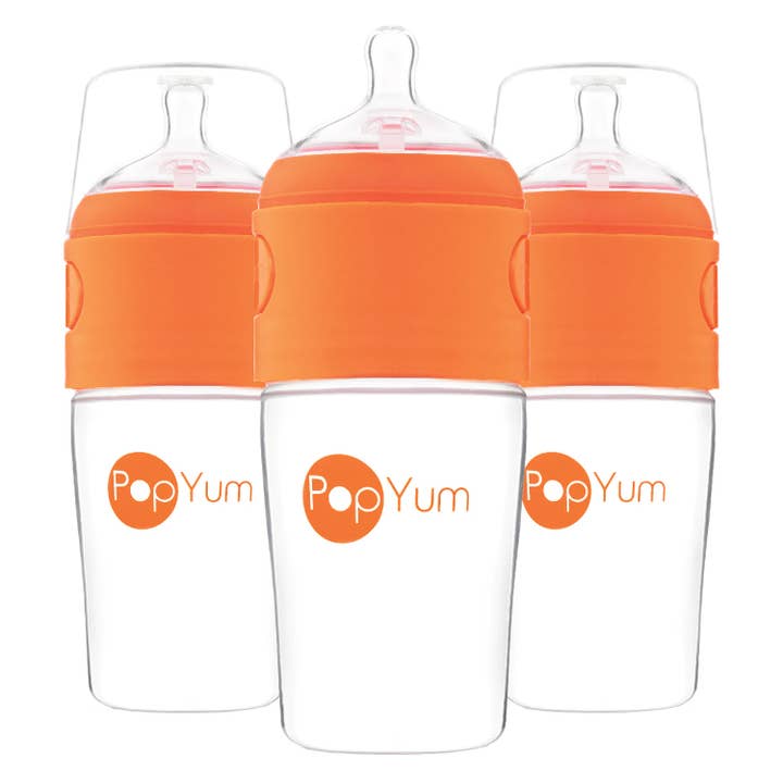 PopYum Orange 9 oz. 3-Pack Anti-Colic Formula Making Bottle for wholesale by PopYum