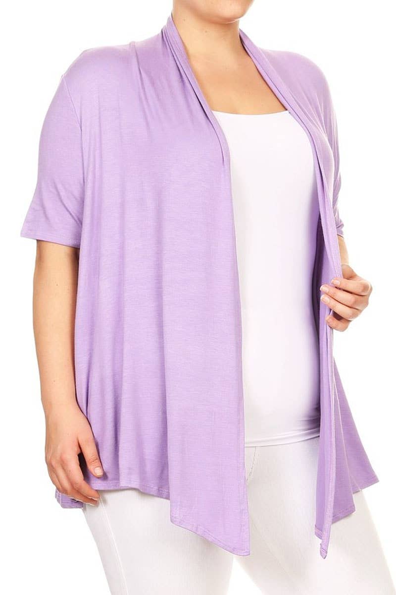 MOA COLLECTION - Wholesale Cardigan - Women's - Women's Plus Size Short Sleeves Draped Solid Cardigan21