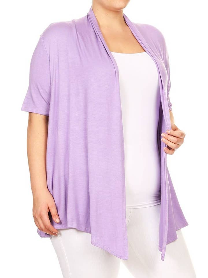 MOA COLLECTION - Wholesale Cardigan - Women's - Women's Plus Size Short Sleeves Draped Solid Cardigan21