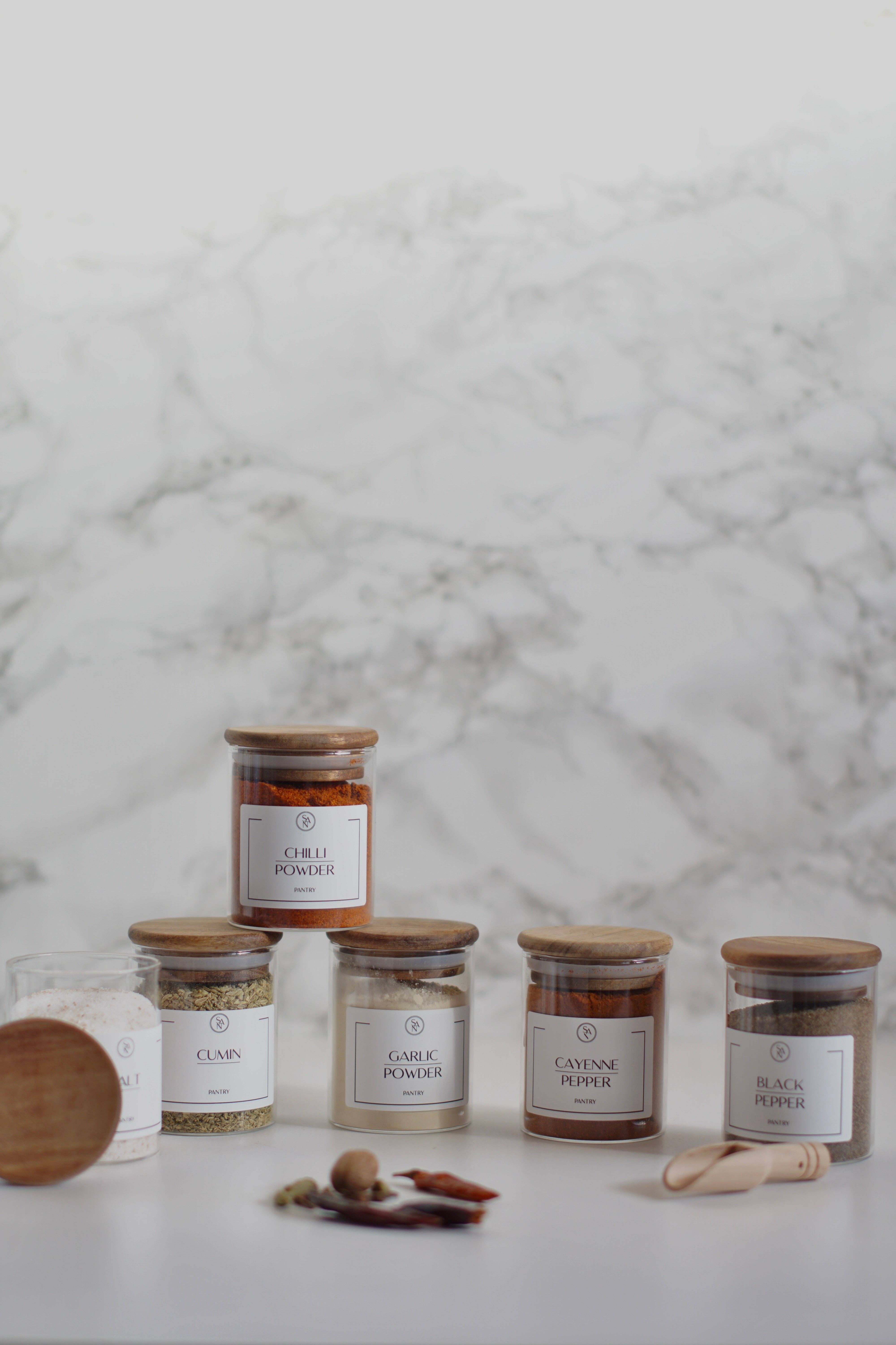 So At Nature - Wholesale Jar - Round Glass Spice Jars With Labels  Airtight Acacia Wooden L1