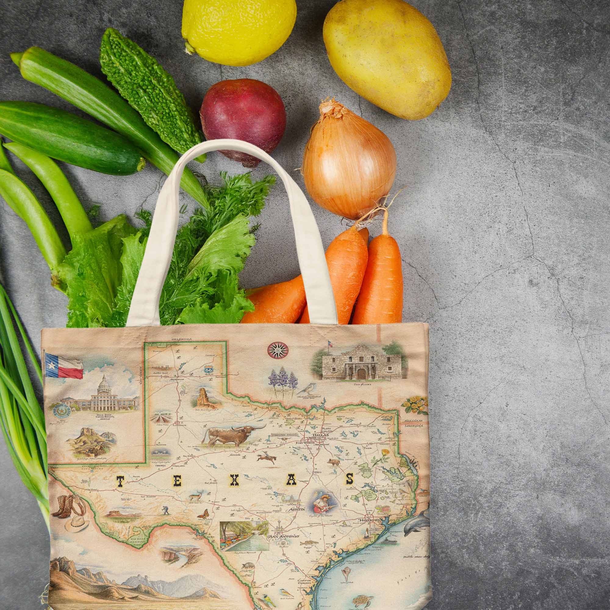 XPLORER MAPS - Vendita all'ingrosso Borsa tote - Unisex - Borsa in Tela con Mappa del Texas – Ecologica e Resistente3