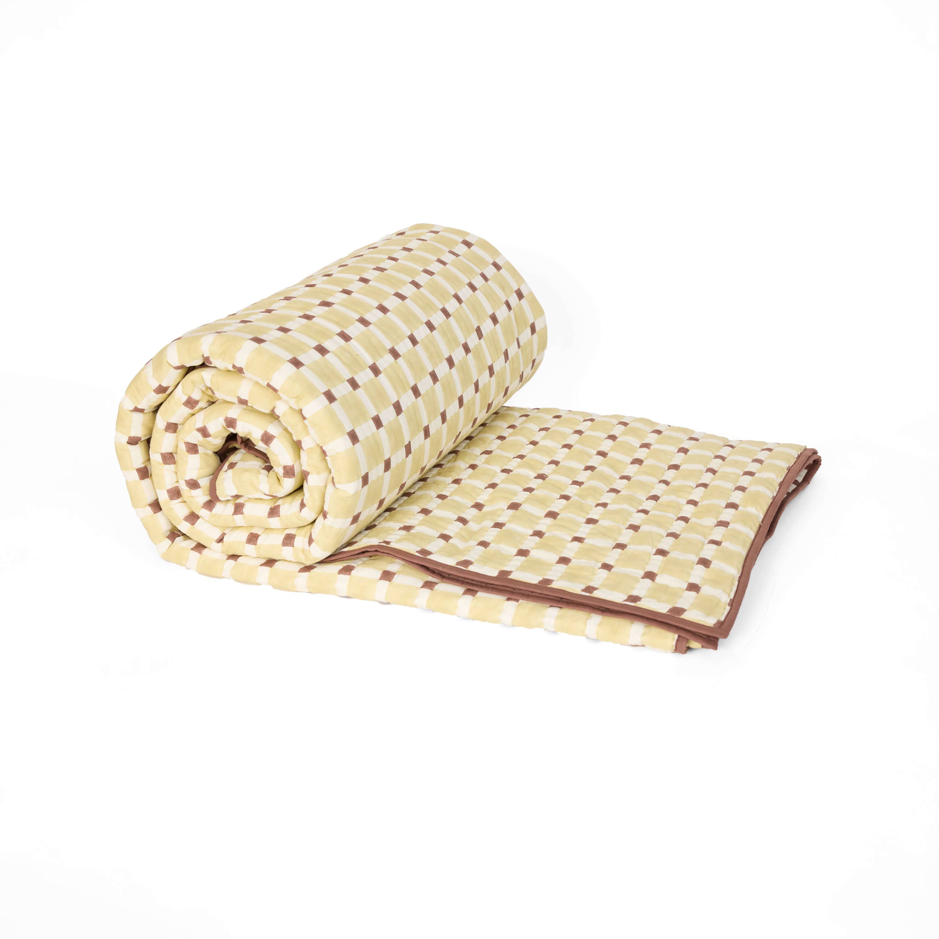 Craft Boat - Wholesale Quilt - BLOCK-PRINTED QUILT - SAGE GREEN CHECKERBOARD