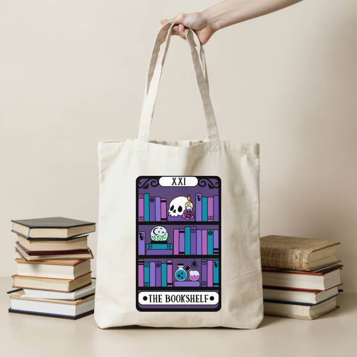 Indigo Maiden - Wholesale Tote Bag - Unisex - The Bookshelf Tarot Card Tote Bag