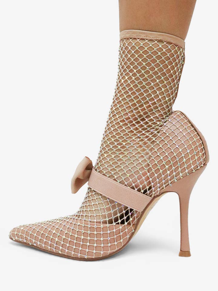 Lemonade Shoes - Wholesale High Heels - Women's - GAZILLION - Rhinestone Mesh Heels w/ Bow 13