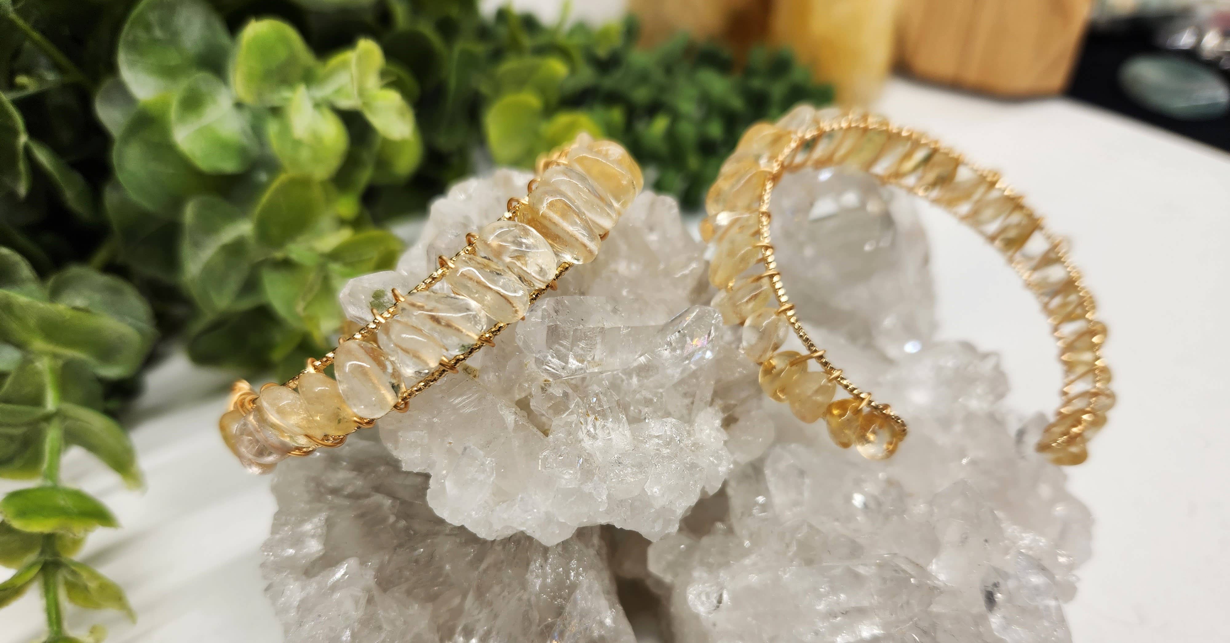 Meraki Gemstones – wholesale Manschettarmband – Citrin armband/manschetttrådsinpackat armband-18kt. Guld Overla1