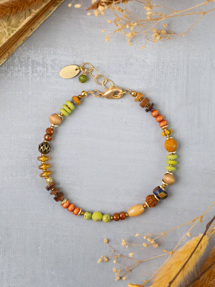 Azulejo 7,5-8,5" Concha, Vidro Checo, Pulseiras Simples de Turquesa Amarela por atacado de Anne Vaughan Designs Jewelry