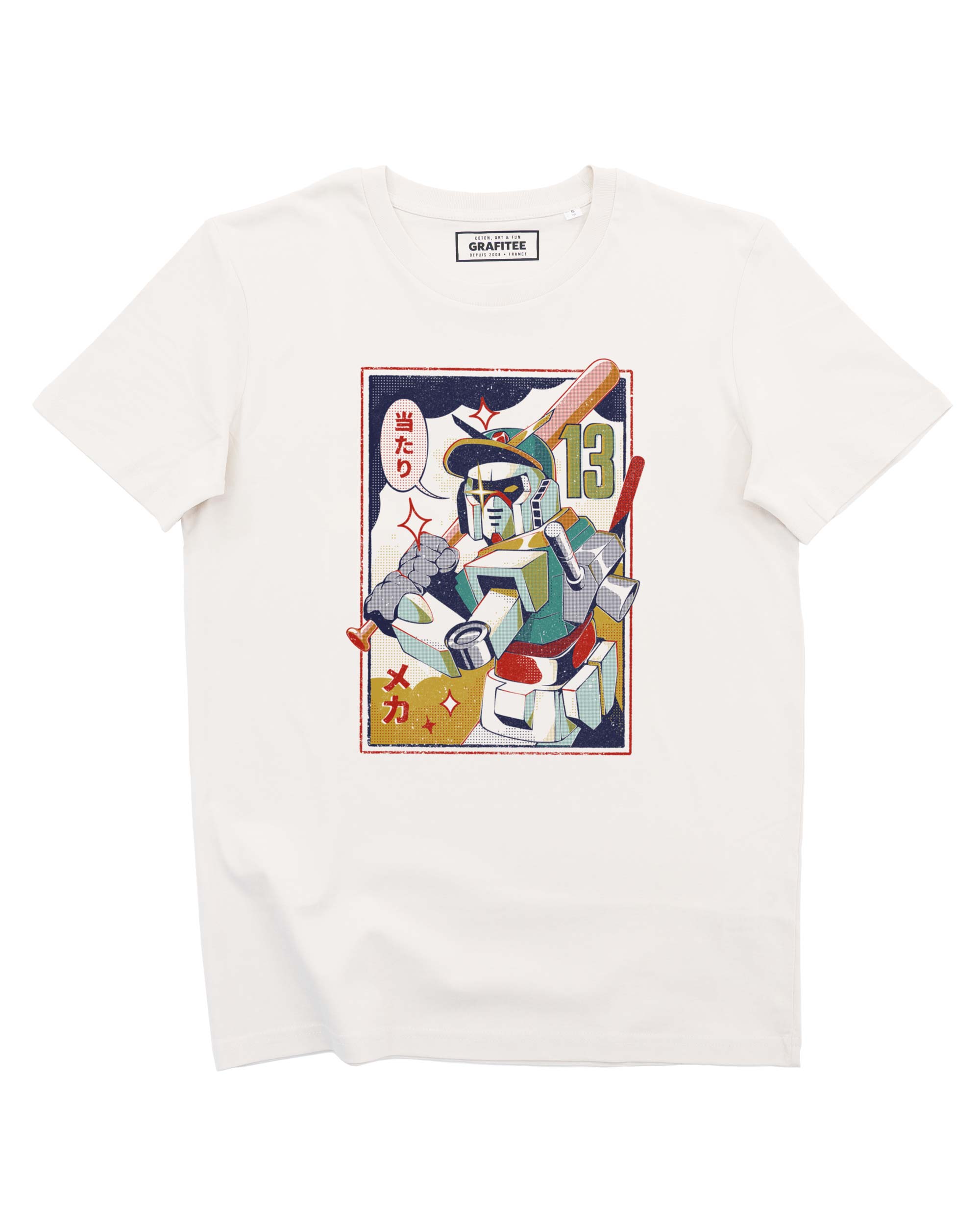 Off white Mecha Baseball Tee - Gundam Sport Graphic Tee for wholesale on Faire