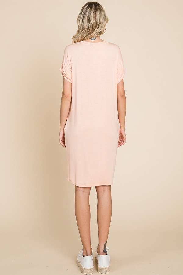 Culture Code - Wholesale Dress - Women's - CAD1045 - RELAXED V NECK ROLL OVER SLV T-SHIRT DRESS7