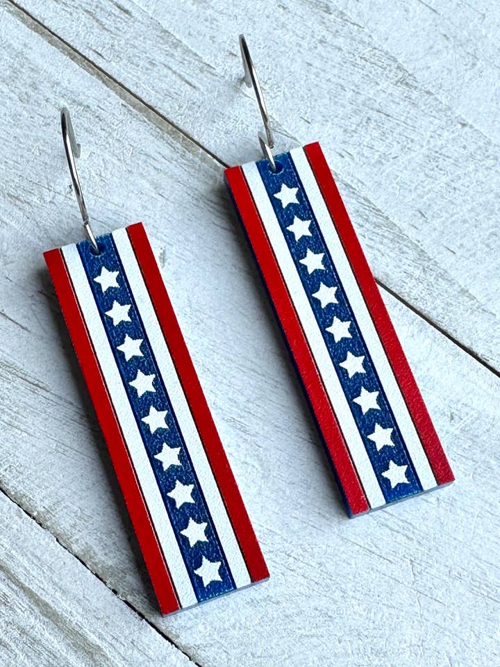 4th of July Earrings, Patriotic Bar Dangle for wholesale by Laser & Color Designs LLC