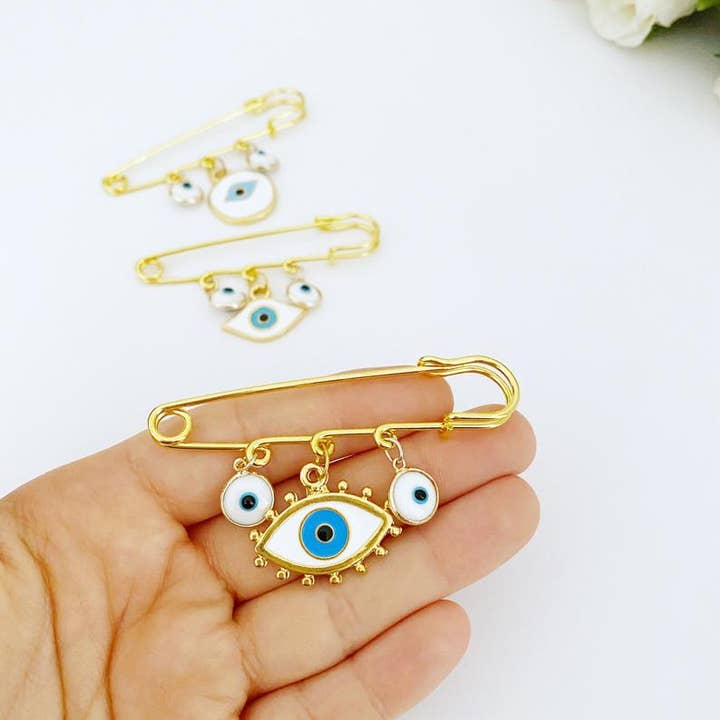 Evileyefavor - Wholesale Brooch - Evil Eye Handmade Safety Pin, Gold Safety Pin for Protection2