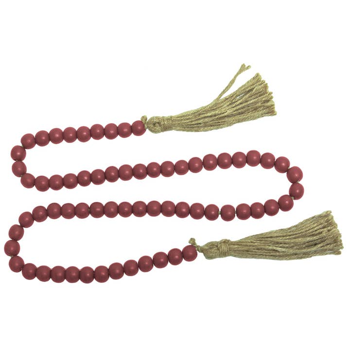 Red Beaded Garland with Tassels 48"L for wholesale by The Hearthside Collection