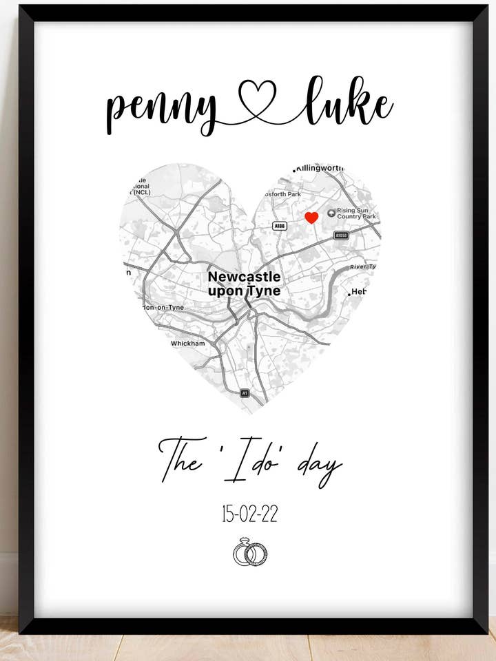 Wedding Gift | Black & White Wedding Map Print for wholesale by Mermaid Marys