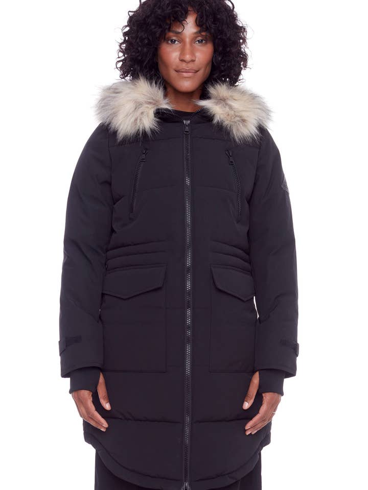 UKON | WOMEN'S VEGAN DOWN (RECYCLED) DRAWSTRING PARKA, BLACK for wholesale by Alpine North CA