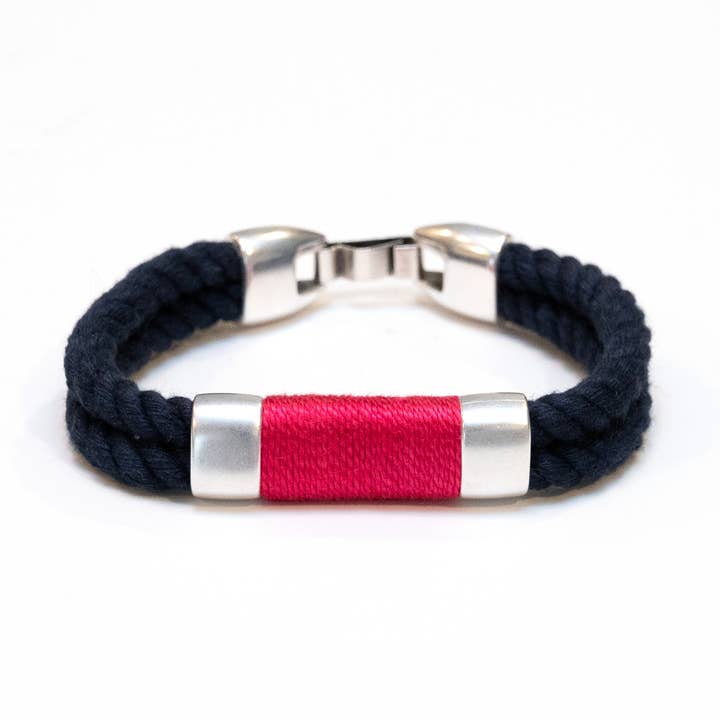 Allison Cole Jewelry - Wholesale Woven/Braided Bracelet - Tremont - Navy/Pink/Silver - Nautical Rope Bracelet0