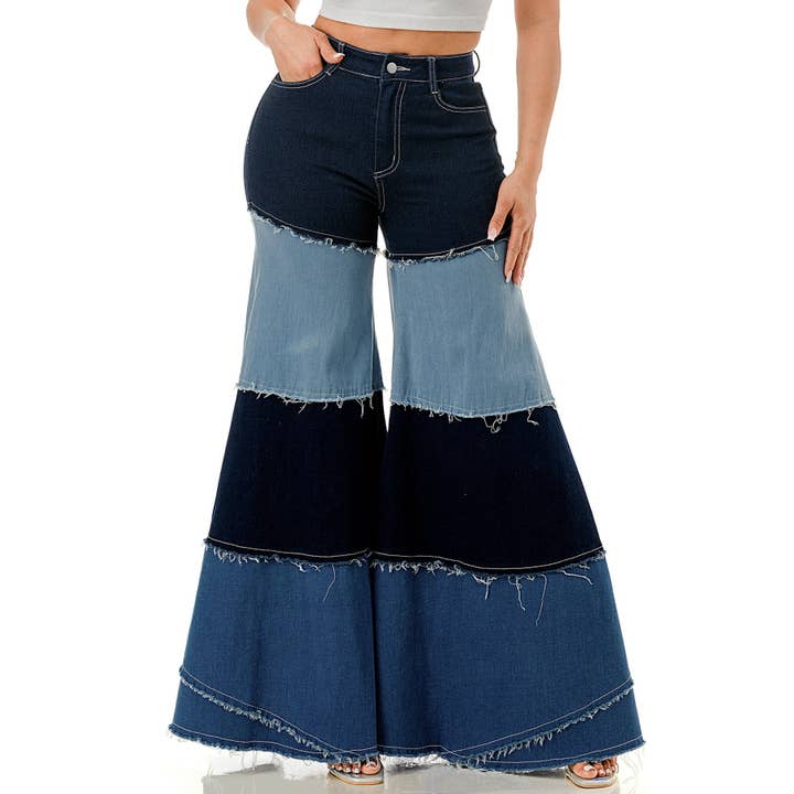 DENIM Plus Colorblock-Patchwork-Jeans mit weitem Bein für den Großhandel auf Faire1