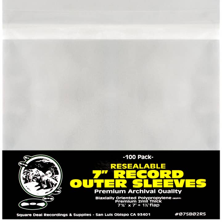7" Resealable Record Outer Sleeves - Polypropylene - Premium for wholesale by Square Deal Recordings & Supplies