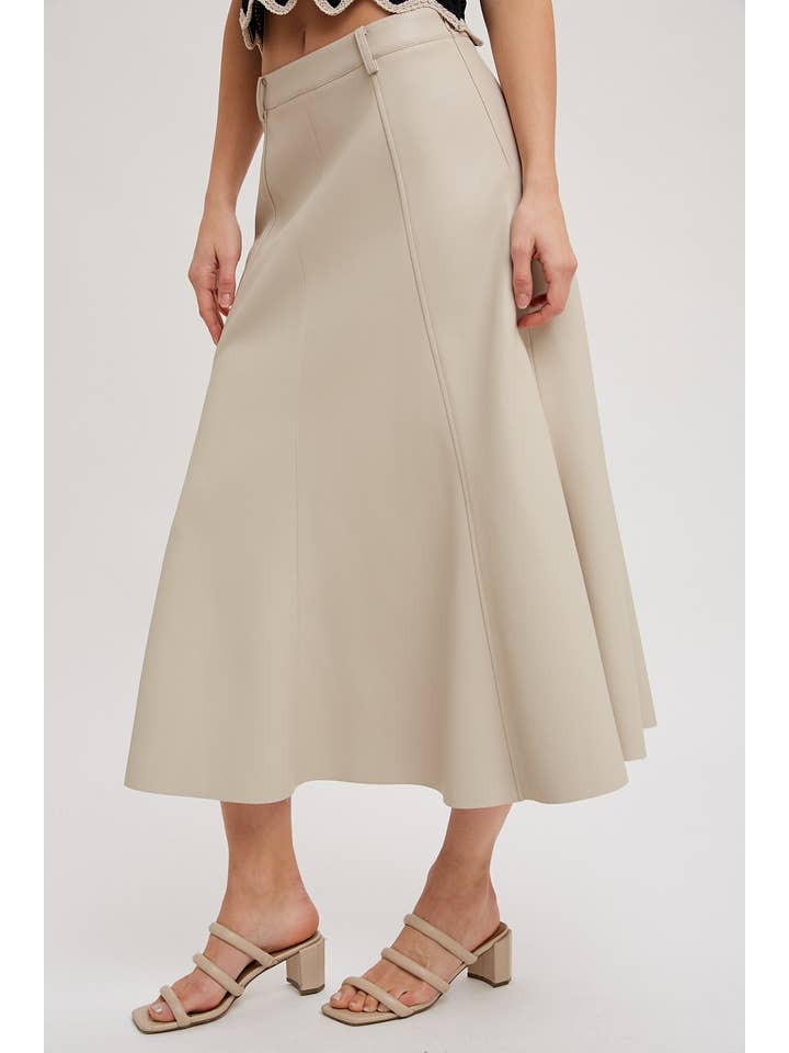 Bluivy - Wholesale Skirt - Women's - FAUX LEATHER FLARE MIDI SKIRT5