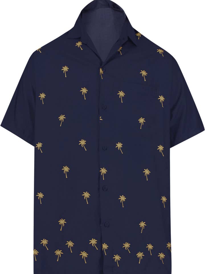 Hawaiian Shirt Men Short Sleeve Aloha Beach Printed Rayon N_ for wholesale by LA LEELA \ HAPPY BAY