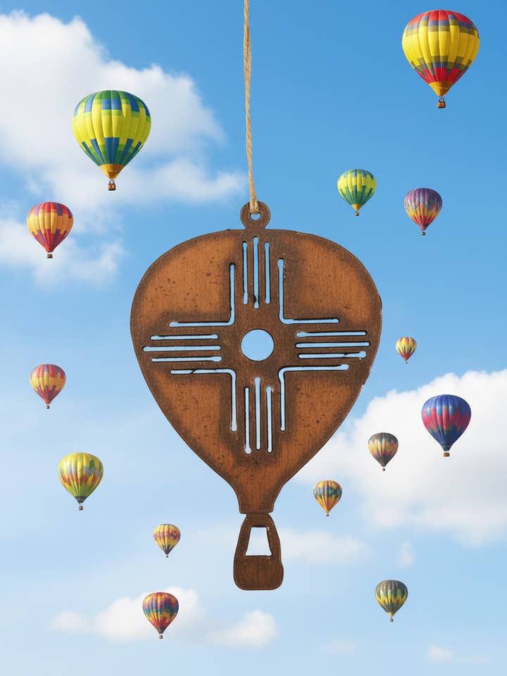 Hot Air Balloon with Zia New Mexico Ornament for wholesale by Universal Ironworks USA