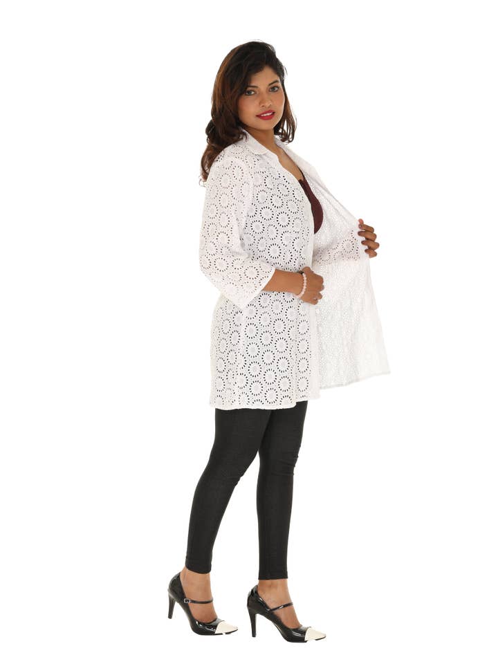 White Cotton Cover Up with Circular Pattern for wholesale on Faire2