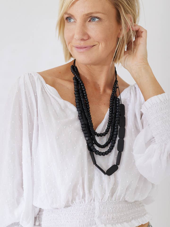 Timber Bead Necklace - Hanalei - Black for wholesale by Nakoa The Label