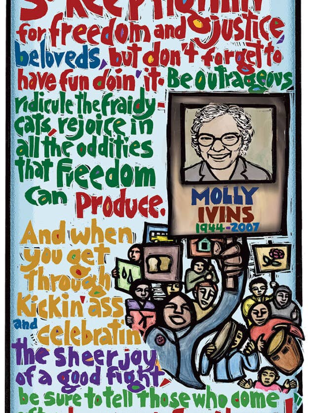 Molly Ivins (Poster) for wholesale by Ricardo Levins Morales Art Studio