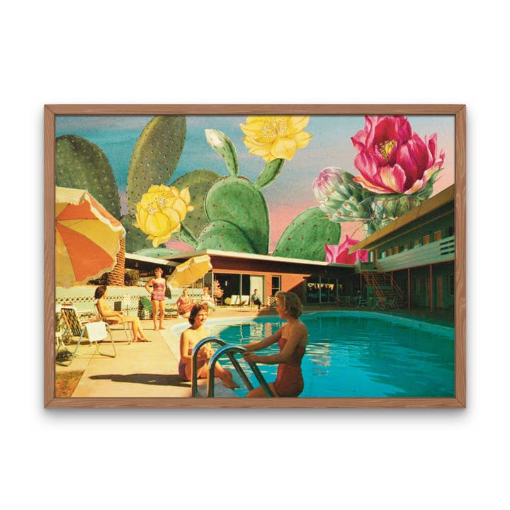 Cactus Pool Art Print, Surreal Palm Springs Decor, Collage for wholesale by Lady Kady Art