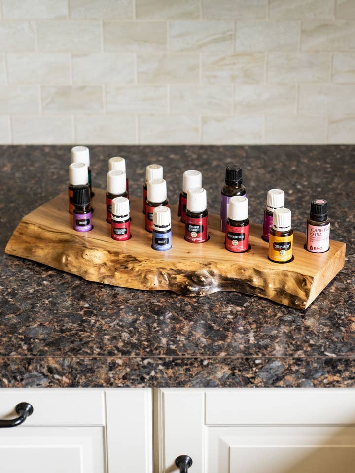 Live Edge Essential Oil Holder for wholesale by Zator's Wood Working