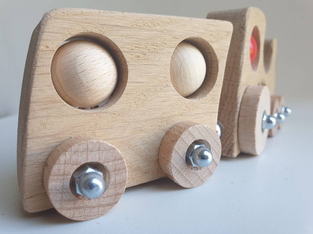 Mobjo - Vendita all'ingrosso Giocattolo in legno - Bambini - Piccolo treno in legno con locomotiva e carro articolato TchouJo4