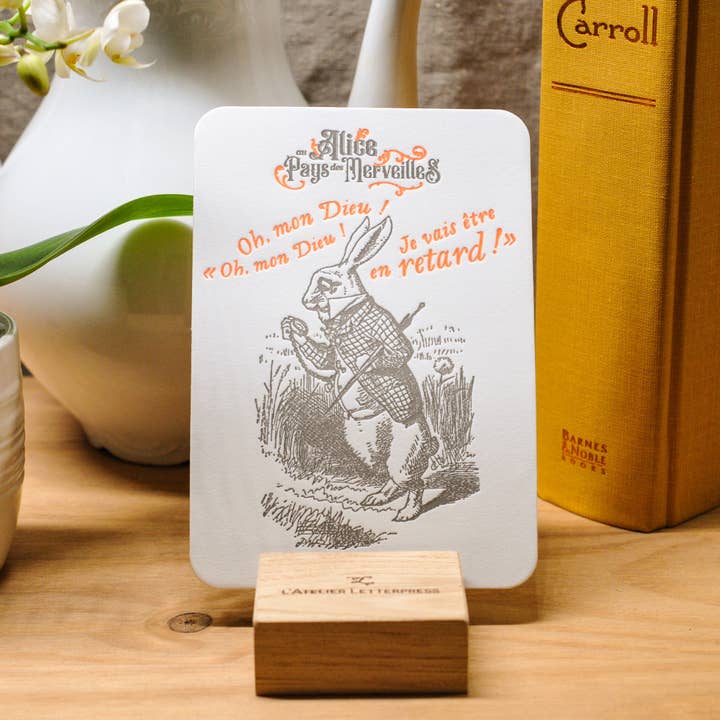 L'Atelier Letterpress - Wholesale Everyday greeting card - Letterpress Card Rabbit with a Watch - Alice in Wonderland