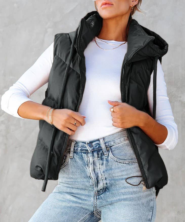 HIDDENBRAND - Wholesale Outerwear Vest - Women's - Short Hooded Down Sleeveless Vest2