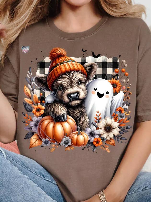 Faith'sVarietyShop - Wholesale T-Shirt (Graphic) - Women's - Cow and Ghost PRINT ONLY