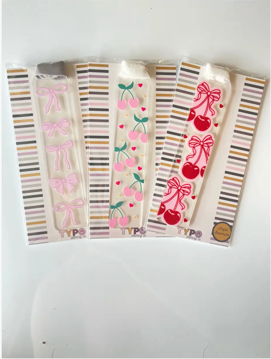 Typo Lettering Co - Wholesale Bookmark - Green bows acrylic bookmark with ribbon 1
